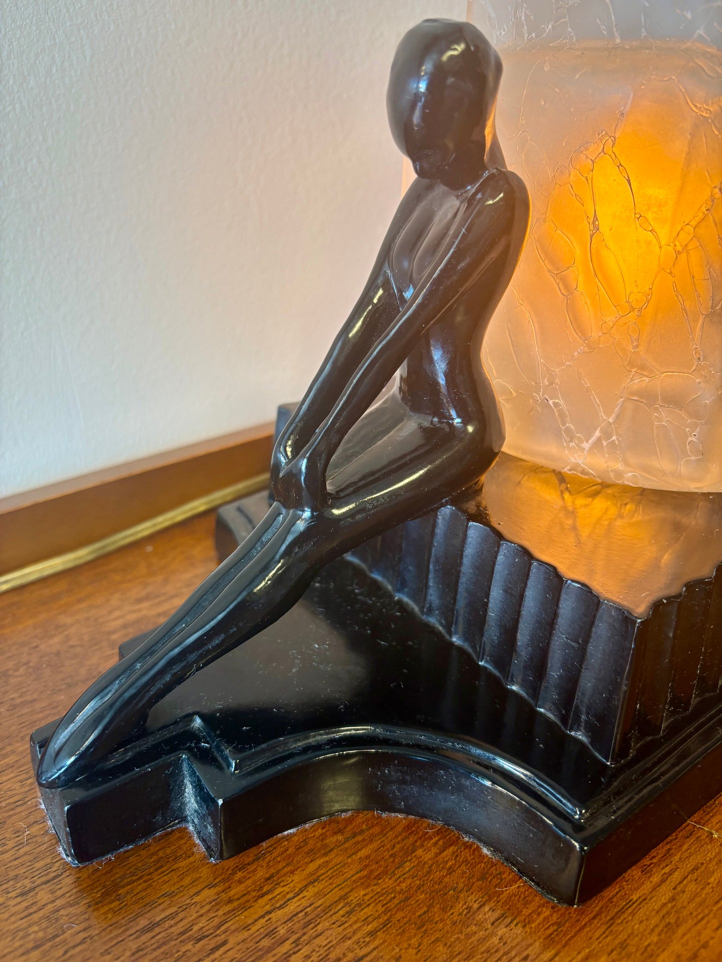 Art Deco Style Nude Table Lamp With Skyscraper Shade