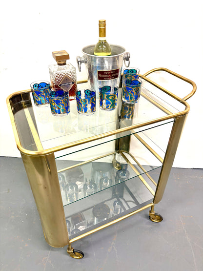 Mid Century/Art Deco Italian Brass & Glass Bar Cart/Trolley ￼
