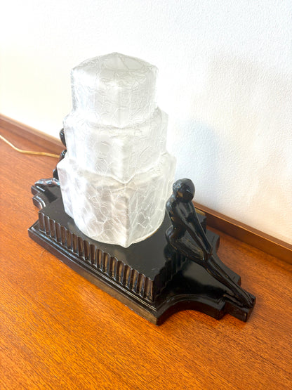 Art Deco Style Nude Table Lamp With Skyscraper Shade