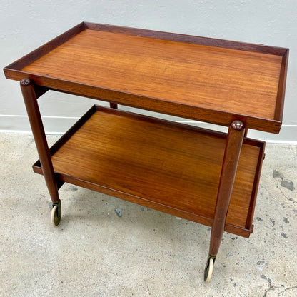 Mid Century Teak Extendable Bar Cart By Poul Hundevad - Denmark