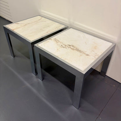 Mid Century Travertine & Chrome Pair Of End Tables By DIA