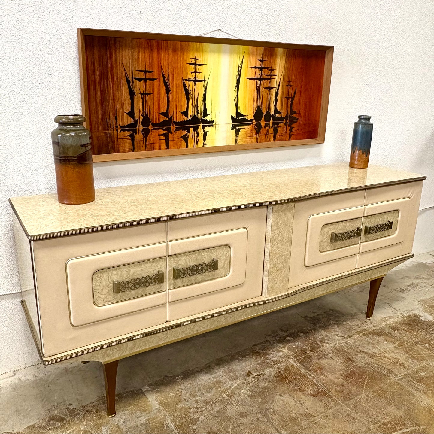 Mid Century Laminate & Leather Credenza/Sideboard From England