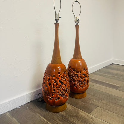 MID CENTURY BRUTALIST LAVA GLAZE CERAMIC LAMPS, 1960s