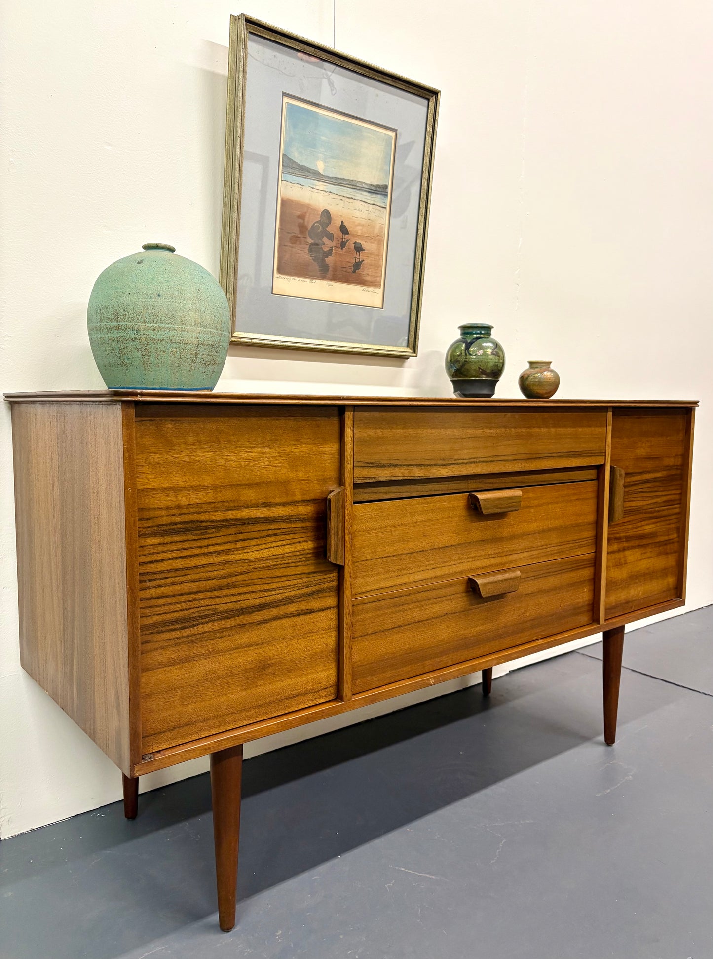 Mid Century Striped Afromosia Wood Mid Size Credenza/Sideboard