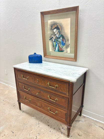 Antique French Louis XVI Style Marble Top Three Door Chest - France