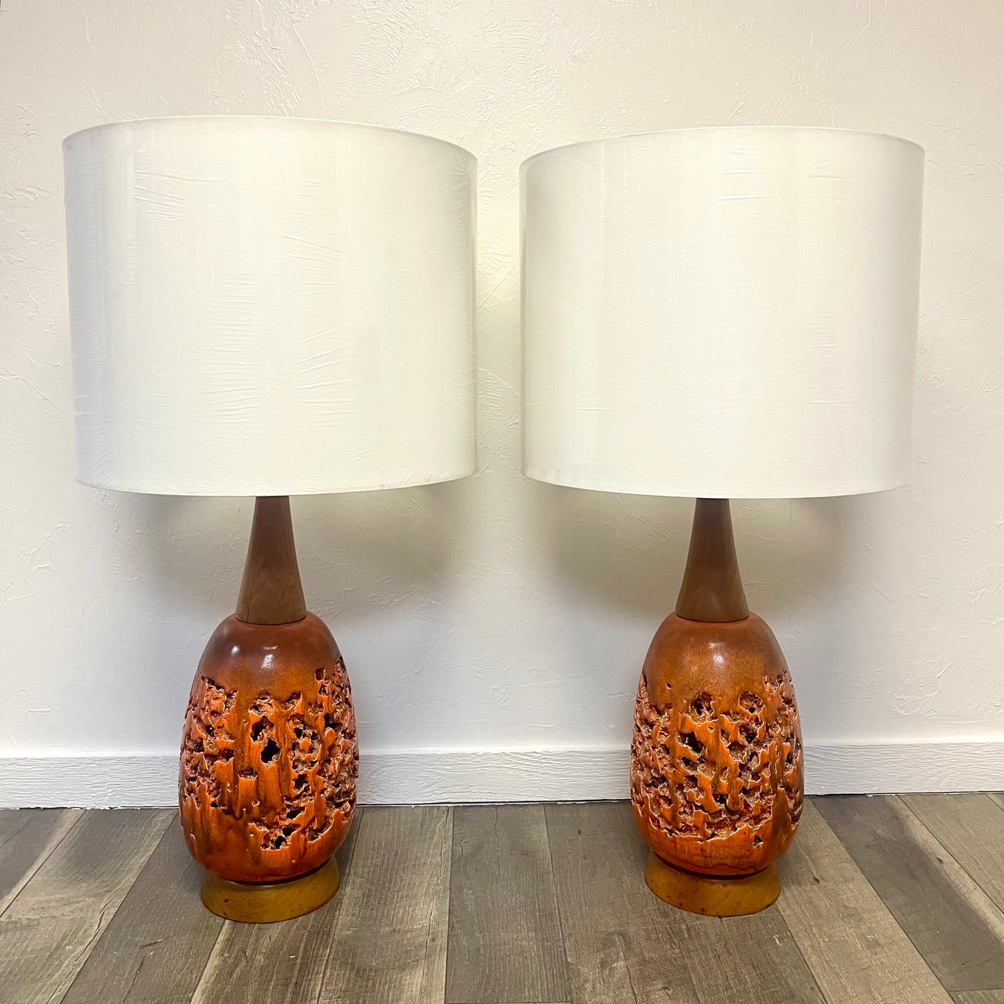 MID CENTURY BRUTALIST LAVA GLAZE CERAMIC LAMPS, 1960s