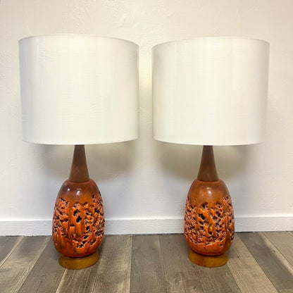 MID CENTURY BRUTALIST LAVA GLAZE CERAMIC LAMPS, 1960s