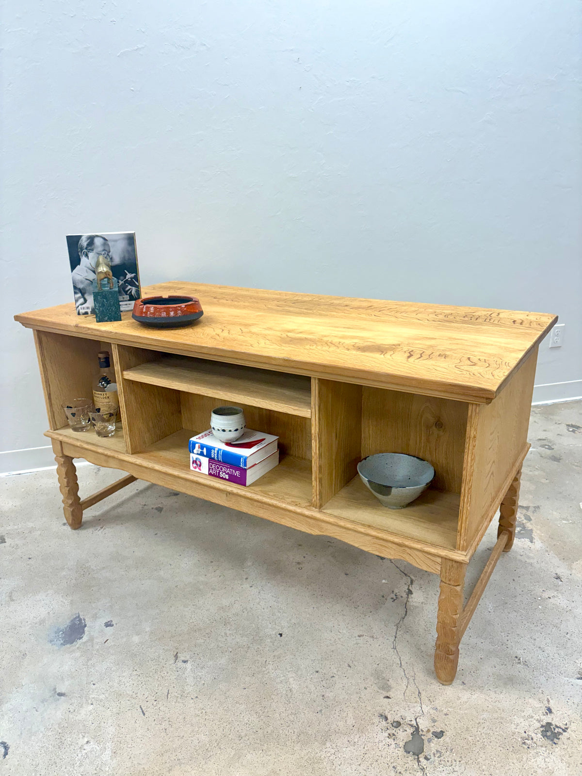 Vintage Mid Century Danish Oak Bookcase Front Desk - Denmark
