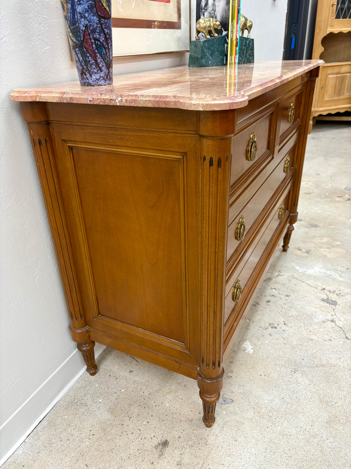 French Louis XVI Style Marble Top Four Drawer Chest/Dresser #2 - France