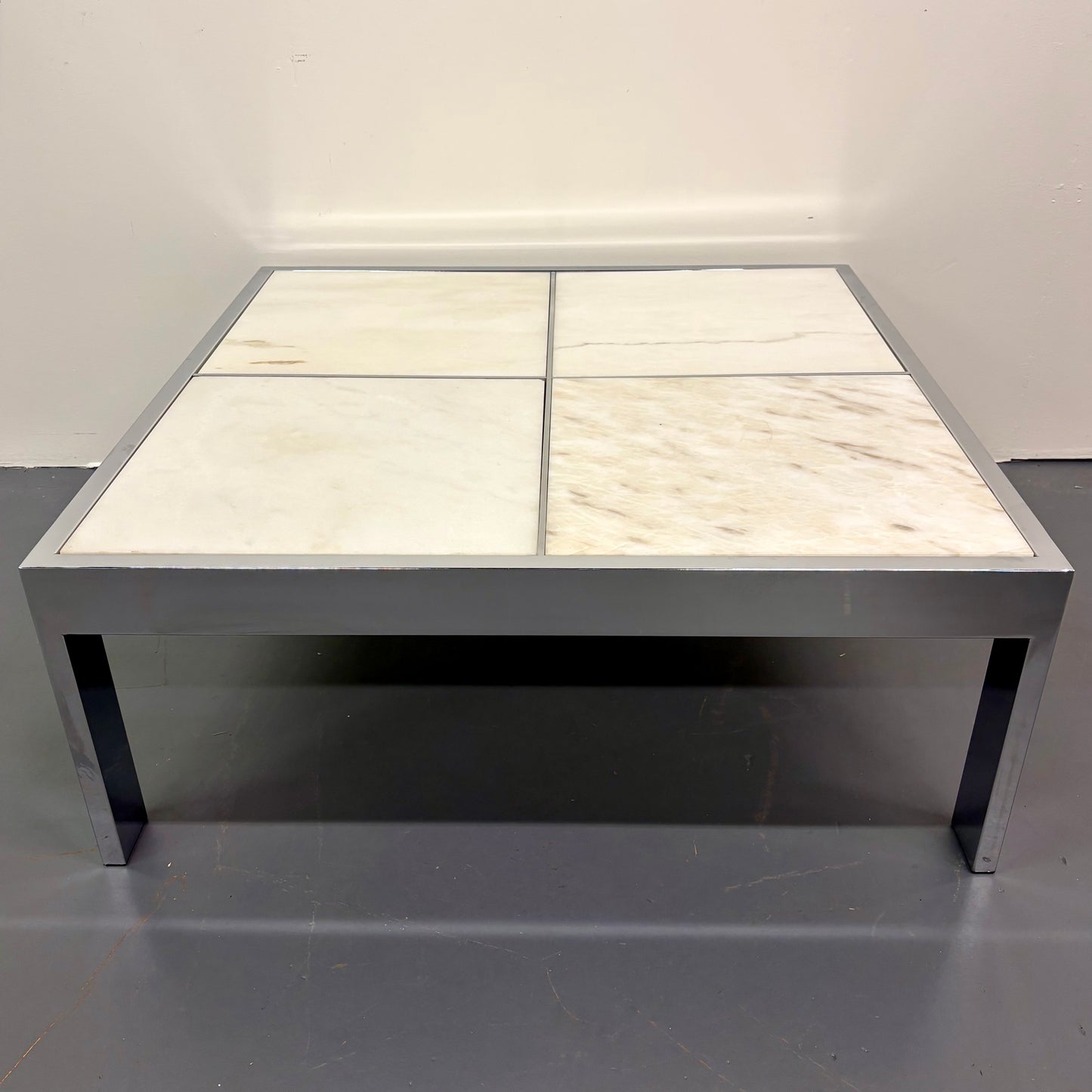 Mid Century Travertine & Chrome Coffee Table by DIA