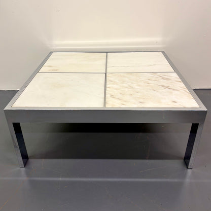 Mid Century Travertine & Chrome Coffee Table by DIA