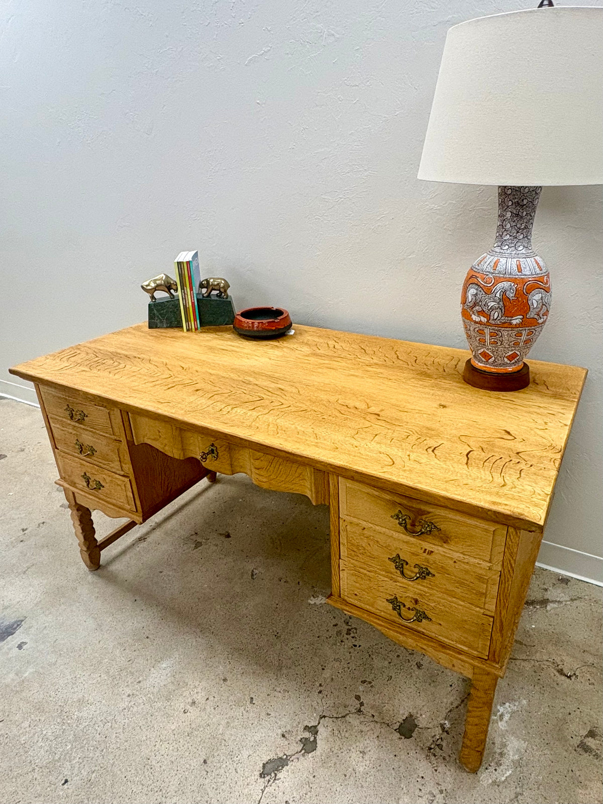 Vintage Mid Century Danish Oak Bookcase Front Desk - Denmark