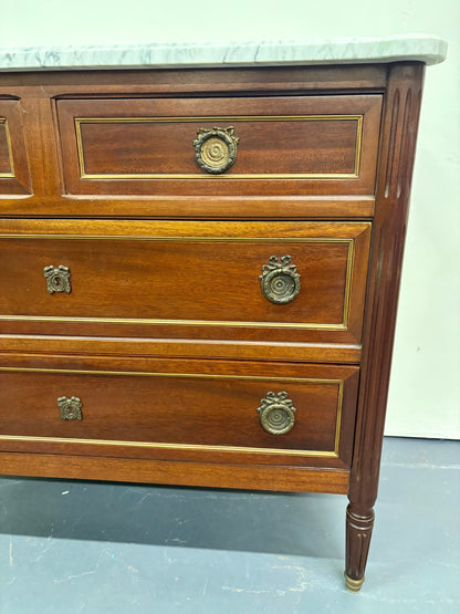 Antique French Louis XVI Marble Top Four Drawer Chest