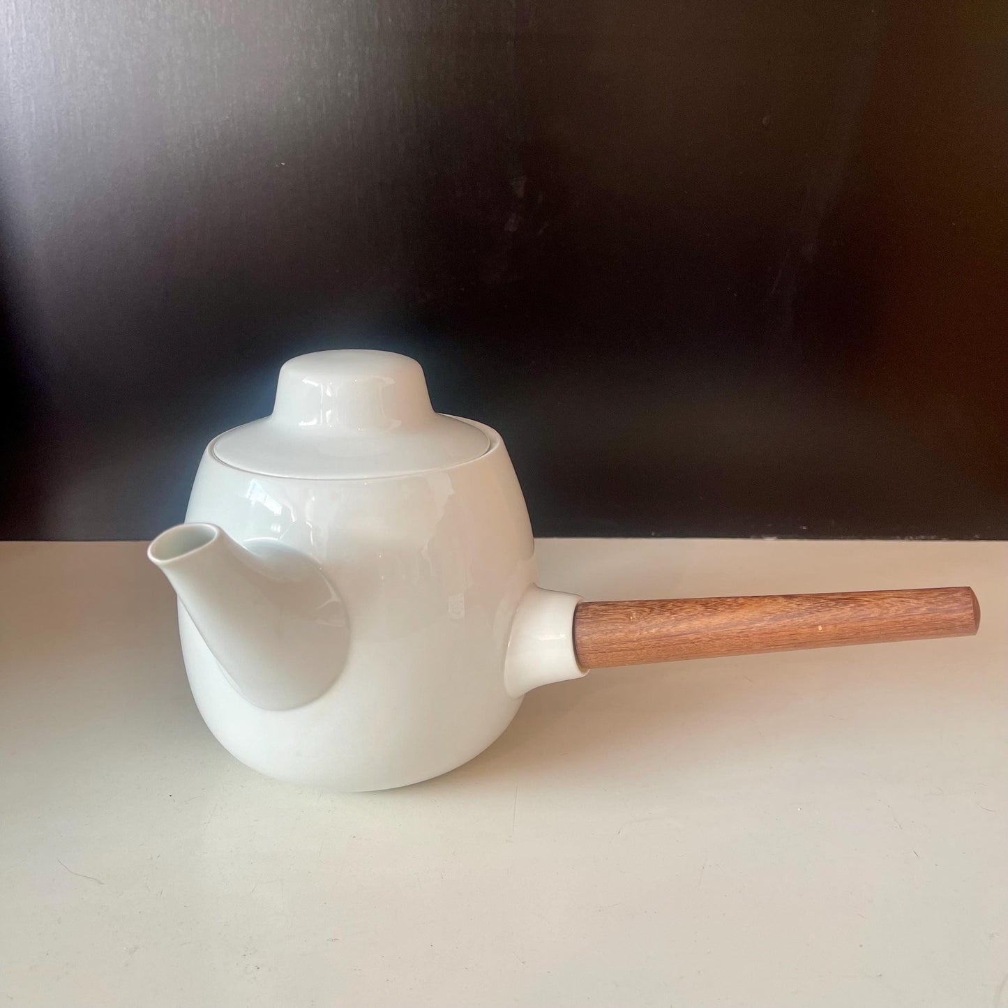Rare Vintage White Porcelain and Teak Teapot by Henning Koppel for Bing & Grondahl, 1960s No. 301