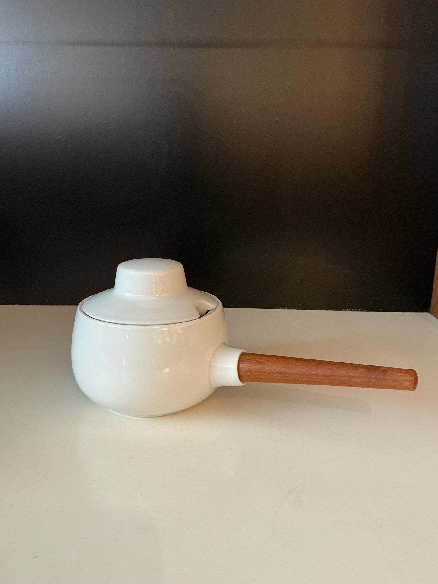 Rare 1960s Henning Koppel Gravy Boat, White Porcelain and Teak, Bing and Grondahl