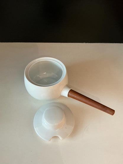 Rare 1960s Henning Koppel Gravy Boat, White Porcelain and Teak, Bing and Grondahl