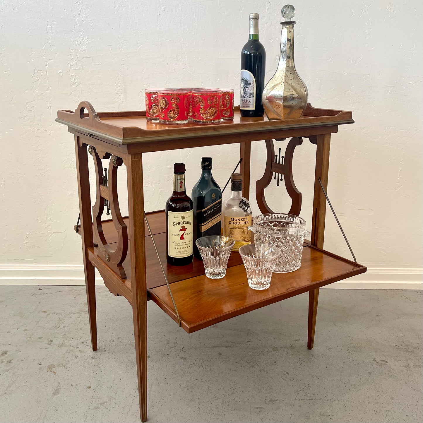 ANTIQUE MAHOGANY LYRE BASE SERVER