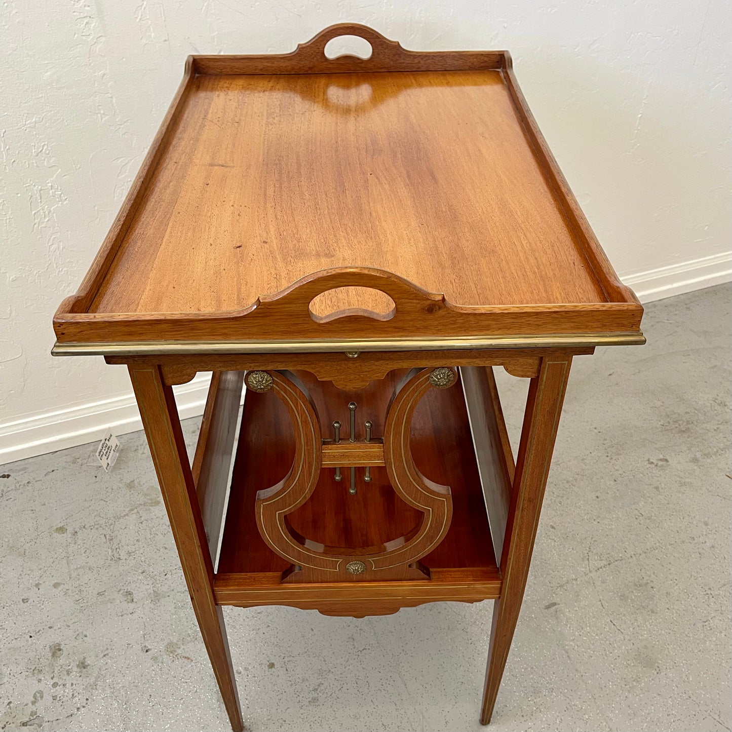ANTIQUE MAHOGANY LYRE BASE SERVER