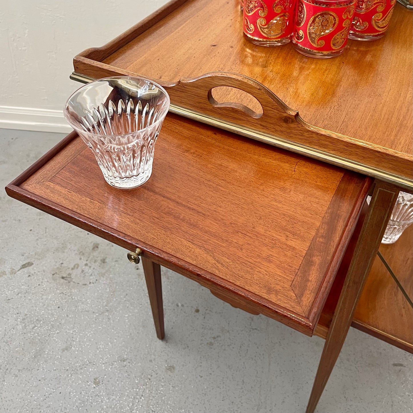 ANTIQUE MAHOGANY LYRE BASE SERVER