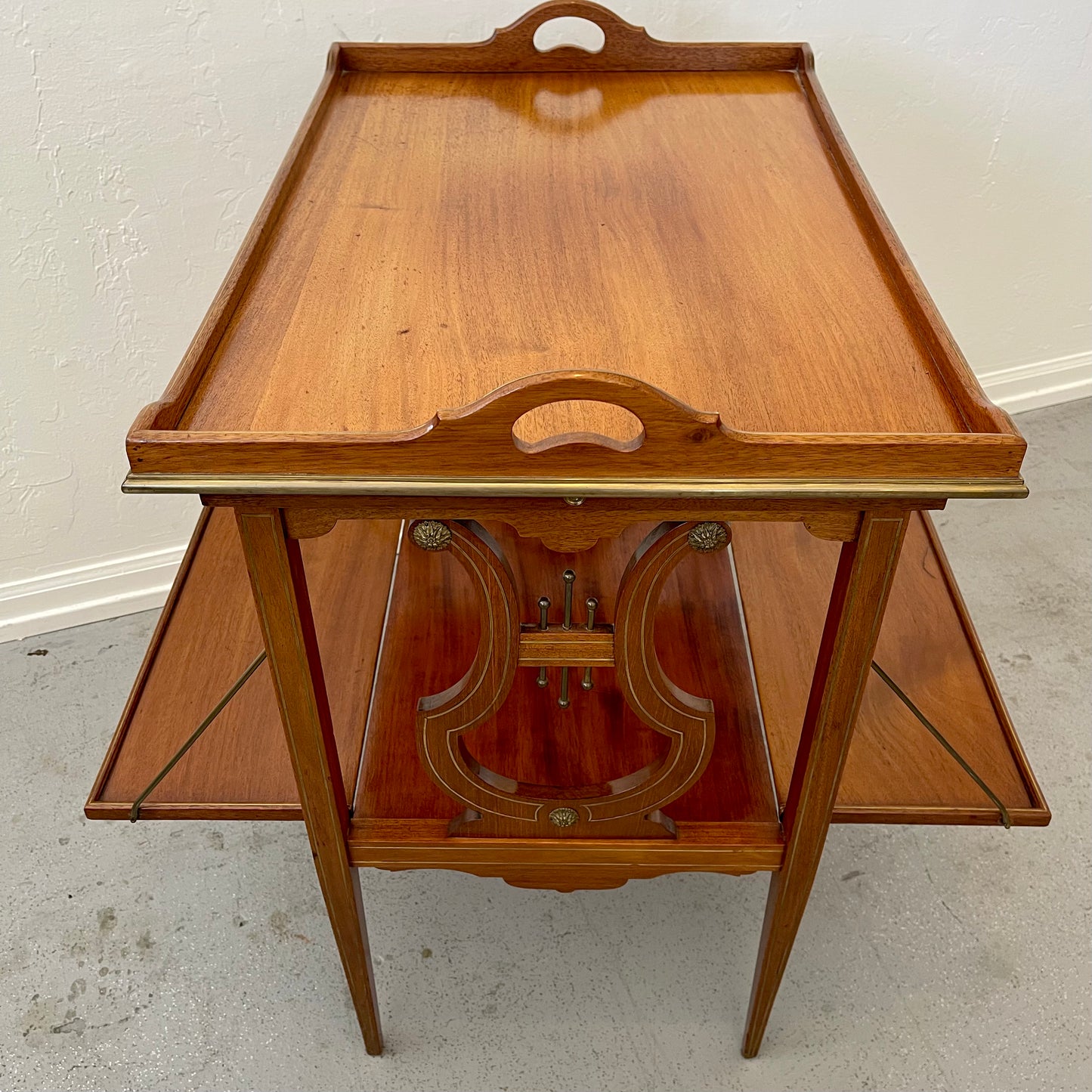 ANTIQUE MAHOGANY LYRE BASE SERVER