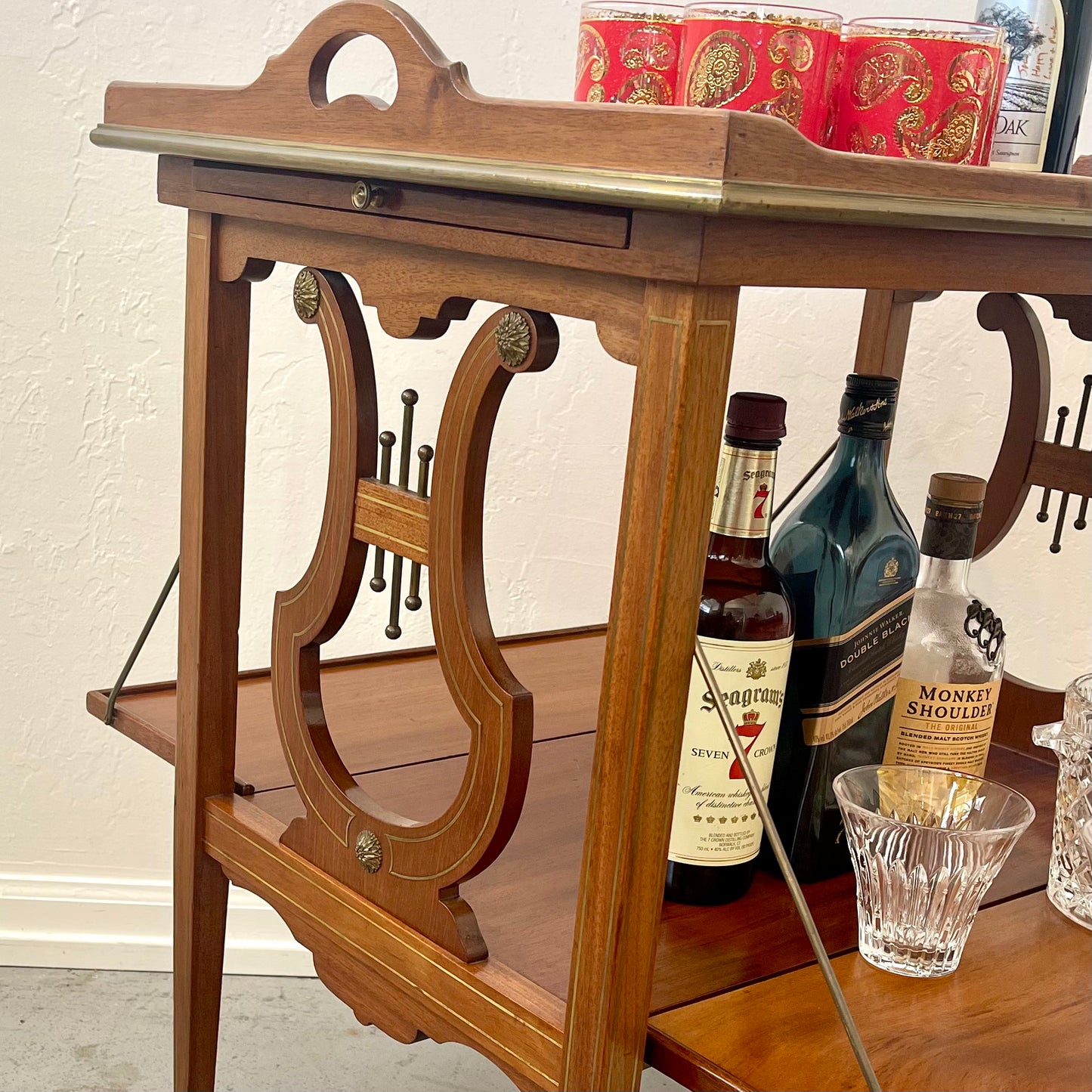 ANTIQUE MAHOGANY LYRE BASE SERVER