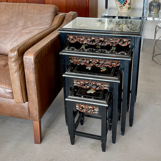 CHINESE BLACK LACQUER NESTING TABLES - Flat Rate Shipping $195