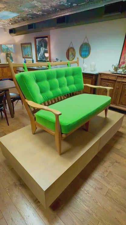 FRENCH MODERN GUILLERME ET CHAMBRON SETTEE, REUPHOLSTERED